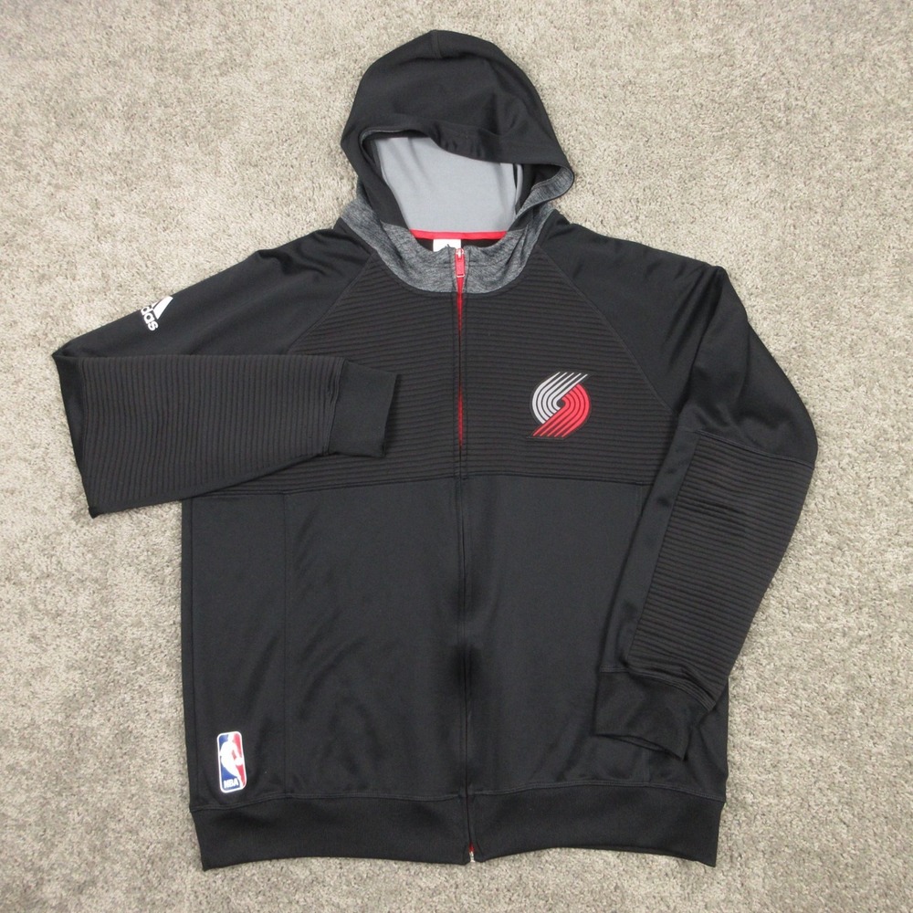 Portland Trailblazers Sweater Mens XL Black Full Zip Hoodie Sweatshirt Adidas